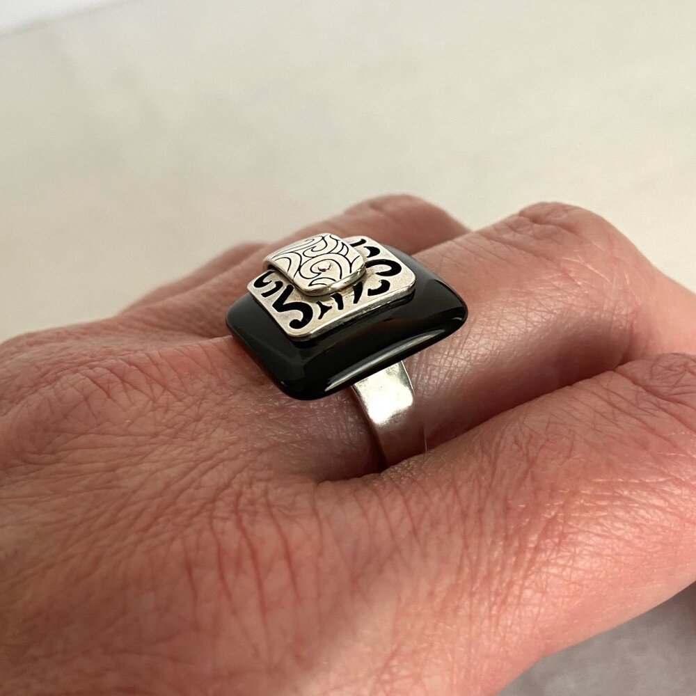VTG Retired Silpada 925 Sterling Silver Black Agate Blacktop Swirl Ring Sz 8.75 - Picture 3 of 16